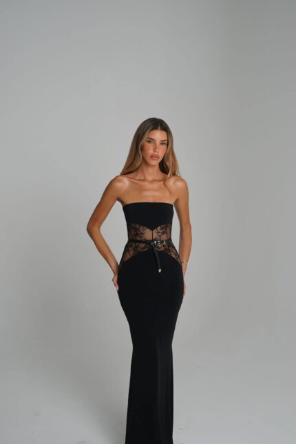 שמלת סטרפלס מקסי LUNA שילוב תחרה